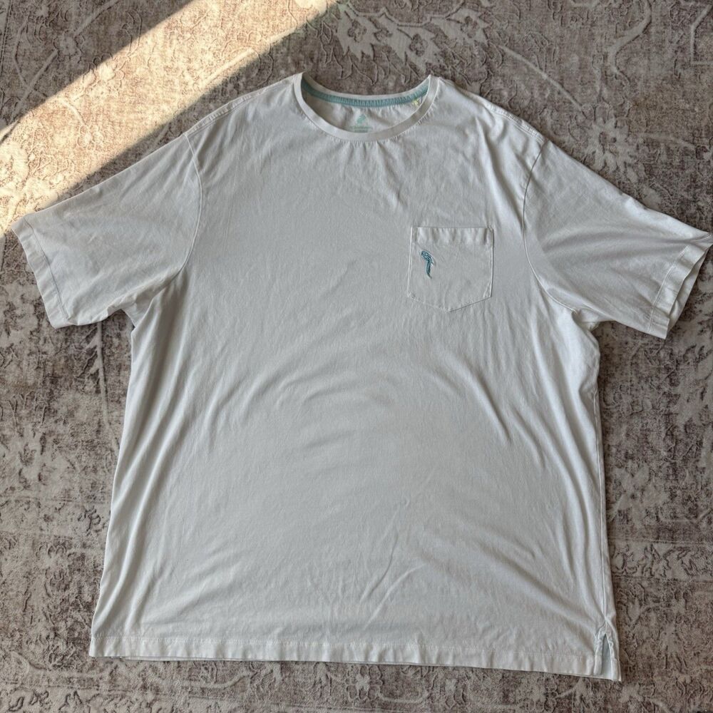 Caribbean Mens 3XL Big & Tall White Crew Neck Short Sleeve Pocket Cotton Tee